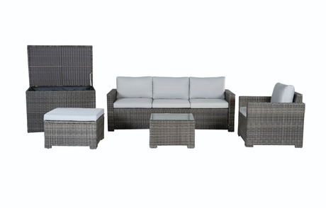 MINT Outdoor Garden Sofa Set in grey rattan with cushions and matching table for outdoor lounging