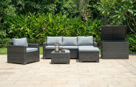 MINT Outdoor Garden Sofa Set in Rattan with Grey Cushions for Outdoor Relaxation