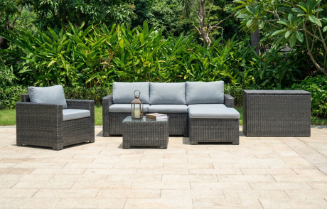 MINT Outdoor Garden Sofa Set in Rattan with Comfortable Cushions and Coffee Table for Outdoor Relaxation