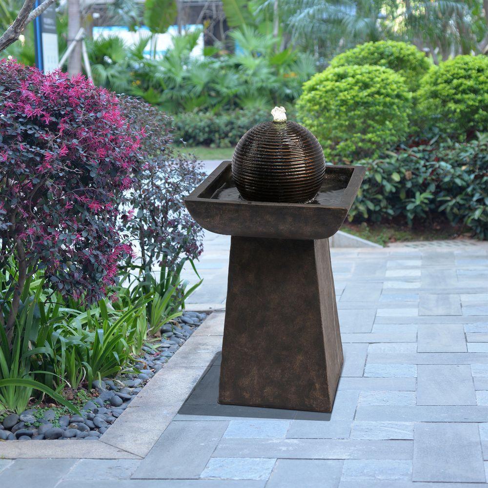 Garden Water Feature & Lights, Outdoor Sphere Water Fountain Teamson Home