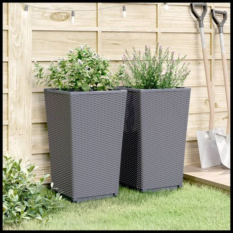 vidaXL Tall Rattan Effect Garden Planters - Weatherproof vidaXL