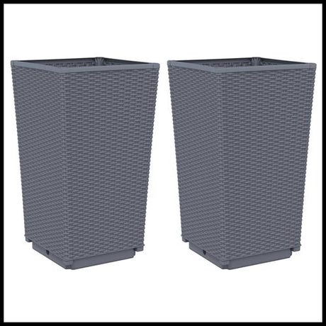 vidaXL Tall Rattan Effect Garden Planters - Weatherproof vidaXL