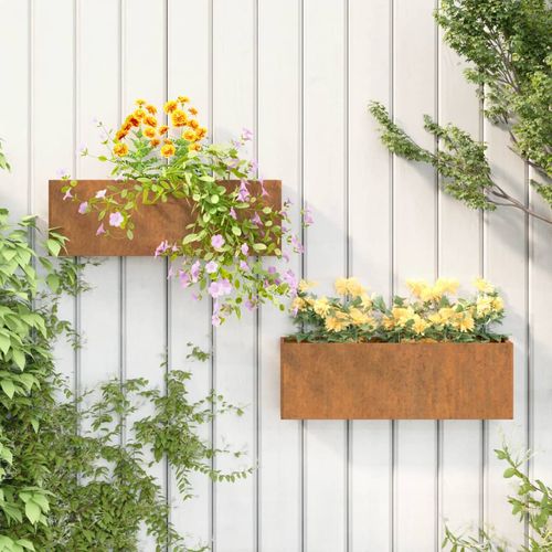 vidaXL Wall Planters 2 pcs Rusty Corten Steel 53x10x17 cm vidaXL
