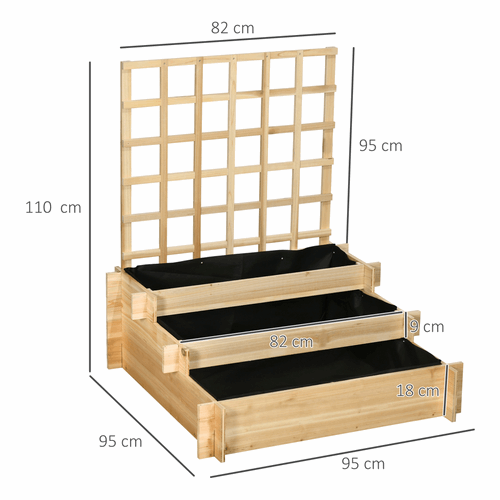 Outsunny 3 Tier Wooden Garden Planters with Trellis for Vine Climbing Plants Outsunny