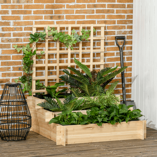 Outsunny 3 Tier Wooden Garden Planters with Trellis for Vine Climbing Plants Outsunny