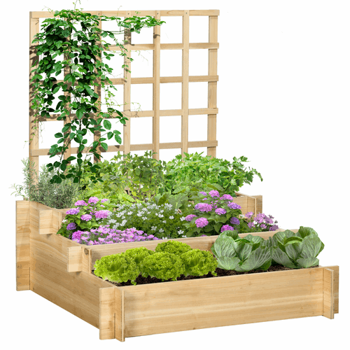 Outsunny 3 Tier Wooden Garden Planters with Trellis for Vine Climbing Plants Outsunny