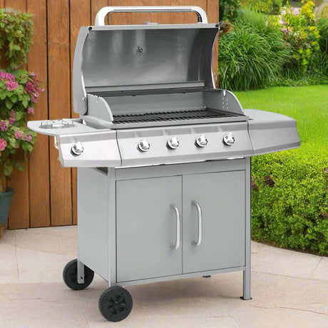 vidaXL Stainless Steel Gas Barbecue Grill with Side Burner vidaXL