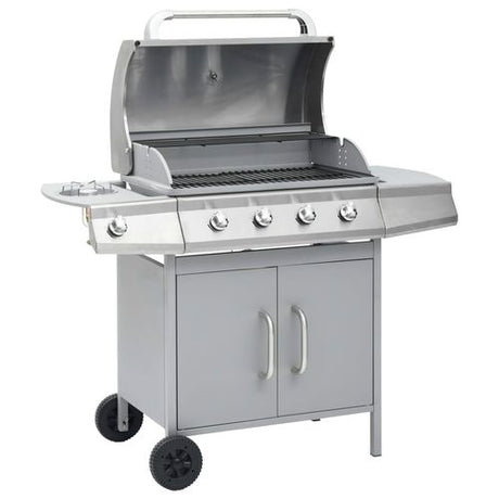 vidaXL Stainless Steel Gas Barbecue Grill with Side Burner silver vidaXL