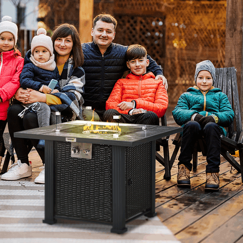 Outsunny Gas Fire Pit Table With Rain Cover, Windscreen & Glass Stone Outsunny