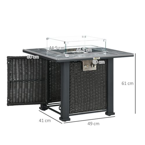 Outsunny Gas Fire Pit Table With Rain Cover, Windscreen & Glass Stone Outsunny