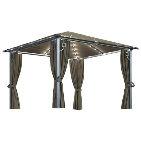 vidaXL Gazebo with Curtain & LED String Lights 3x3 m Cream Aluminium taupe 300 x 300 cm vidaXL