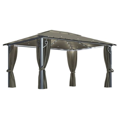 vidaXL Gazebo with Curtain & LED String Lights 3x3 m Cream Aluminium vidaXL