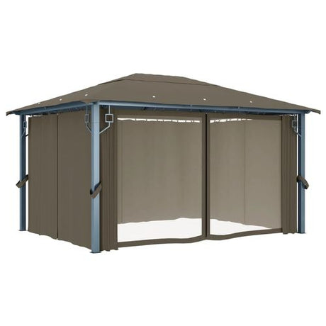 vidaXL Gazebo with Curtain & LED String Lights 3x3 m Cream Aluminium vidaXL