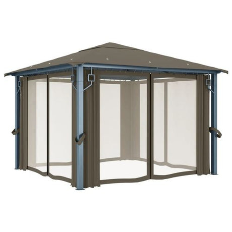 vidaXL Gazebo with Curtain & LED String Lights 3x3 m Cream Aluminium vidaXL