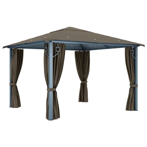 vidaXL Gazebo with Curtain & LED String Lights 3x3 m Cream Aluminium vidaXL