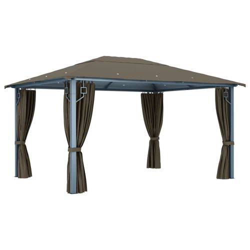 vidaXL Gazebo with Curtain & LED String Lights 3x3 m Cream Aluminium vidaXL