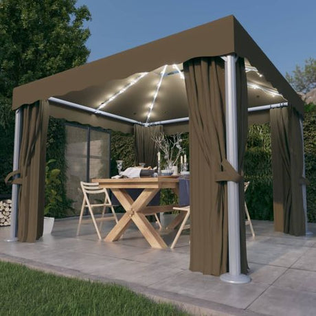 vidaXL Gazebo with Curtain & LED String Lights 3x3 m Cream White vidaXL