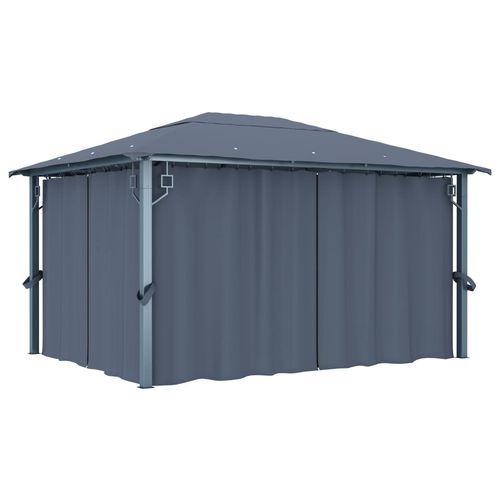 vidaXL Gazebo with Curtain & LED String Lights 3x3 m Cream Aluminium vidaXL