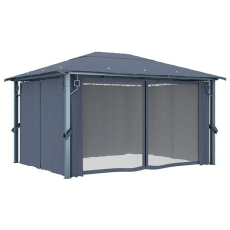 vidaXL Gazebo with Curtain & LED String Lights 3x3 m Cream Aluminium vidaXL