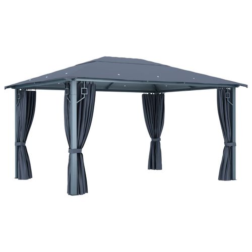vidaXL Gazebo with Curtain & LED String Lights 3x3 m Cream Aluminium vidaXL