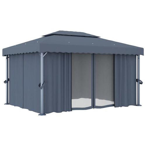 vidaXL Gazebo with Curtain & LED String Lights 3x3 m Cream White vidaXL
