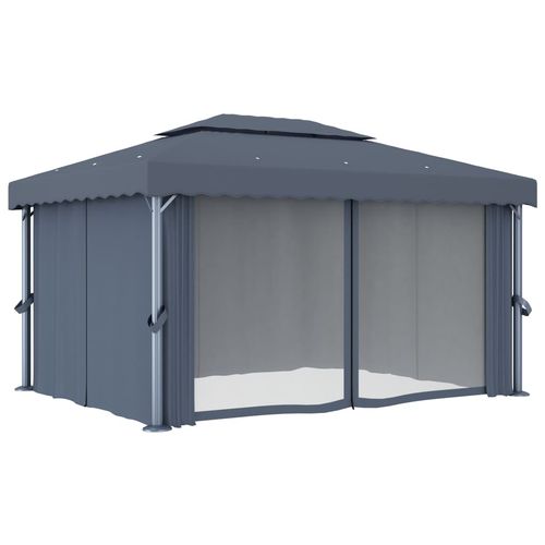 vidaXL Gazebo with Curtain & LED String Lights 3x3 m Cream White vidaXL