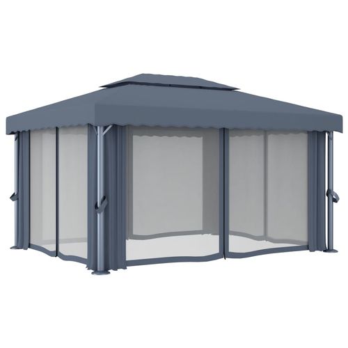 vidaXL Gazebo with Curtain & LED String Lights 3x3 m Cream White vidaXL