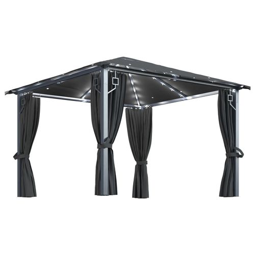 vidaXL Gazebo with Curtain & LED String Lights 3x3 m Cream Aluminium vidaXL