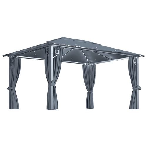 vidaXL Gazebo with Curtain & LED String Lights 3x3 m Cream Aluminium vidaXL