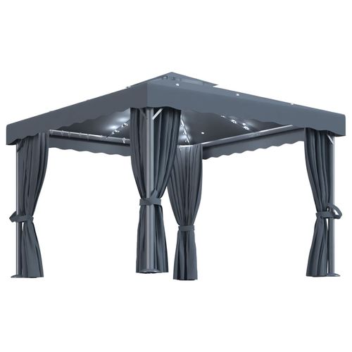 vidaXL Gazebo with Curtain & LED String Lights 3x3 m Cream White vidaXL