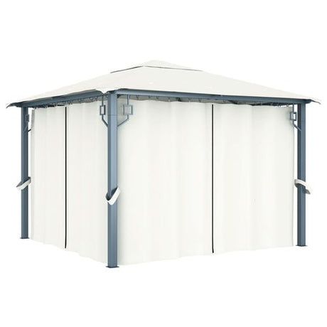 vidaXL Gazebo with Curtain & LED String Lights 3x3 m Cream Aluminium vidaXL
