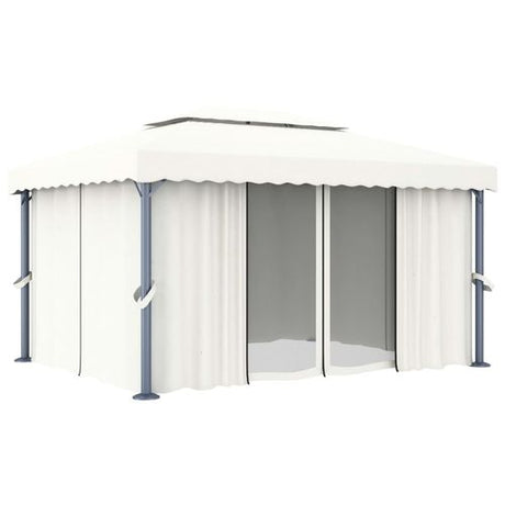 vidaXL Gazebo with Curtain & LED String Lights 3x3 m Cream White vidaXL