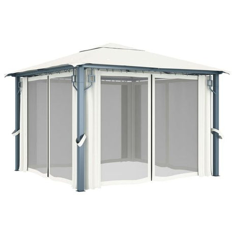 vidaXL Gazebo with Curtain & LED String Lights 3x3 m Cream Aluminium vidaXL