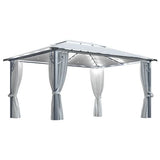 vidaXL Gazebo with Curtain & LED String Lights 3x3 m Cream Aluminium vidaXL