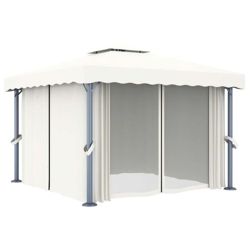 vidaXL Gazebo with Curtain & LED String Lights 3x3 m Cream White vidaXL