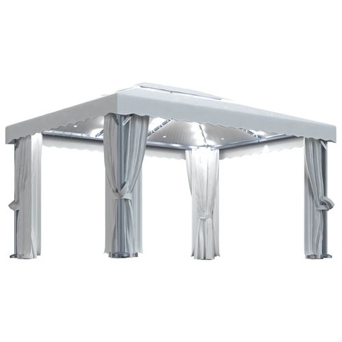 vidaXL Gazebo with Curtain & LED String Lights 3x3 m Cream White vidaXL