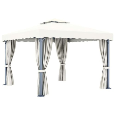 vidaXL Gazebo with Curtain & LED String Lights 3x3 m Cream White vidaXL