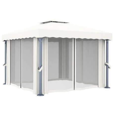 vidaXL Gazebo with Curtain & LED String Lights 3x3 m Cream White vidaXL