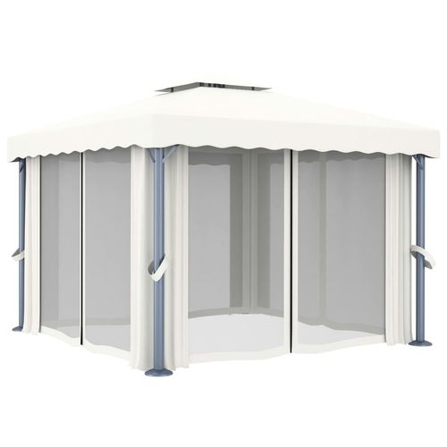 vidaXL Gazebo with Curtain & LED String Lights 3x3 m Cream White vidaXL