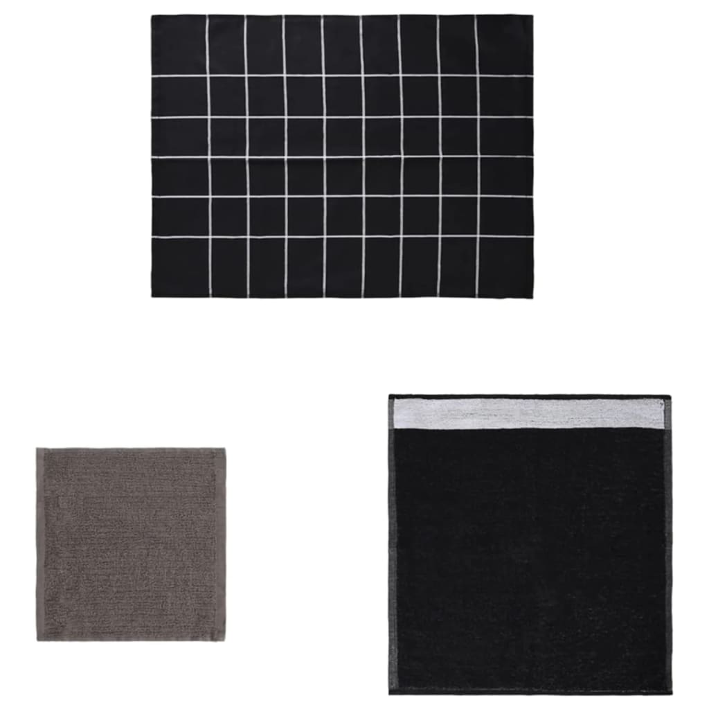 vidaXL 12 Piece Towel Set Black Cotton vidaXL