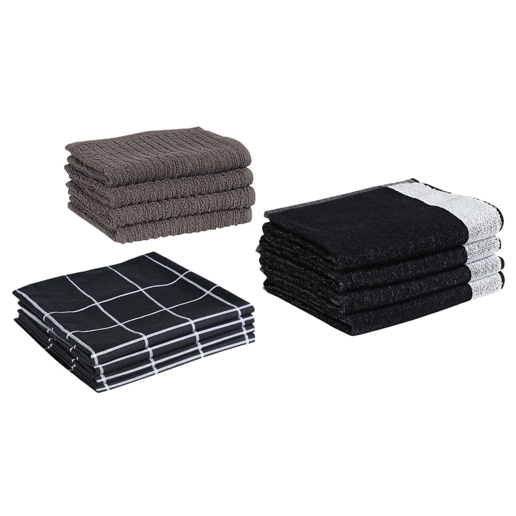 vidaXL 12 Piece Towel Set Black Cotton vidaXL