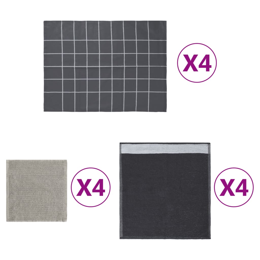 vidaXL 12 Piece Towel Set Black Cotton vidaXL