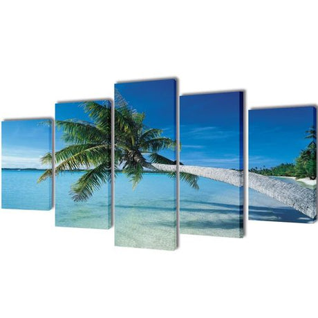 Canvas Wall Print Set Sand Beach with Palm Tree 200 x 100 cm vidaXL