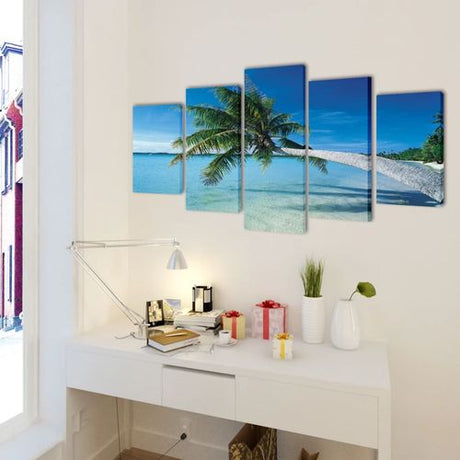 Canvas Wall Print Set Sand Beach with Palm Tree 200 x 100 cm vidaXL