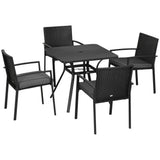Outsunny 4 Seater Rattan Garden Dining Set Outdoor With Umbrella Hole - Black Outsunny