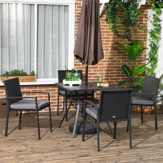 Outsunny 4 Seater Rattan Garden Dining Set Outdoor With Umbrella Hole - Black Outsunny