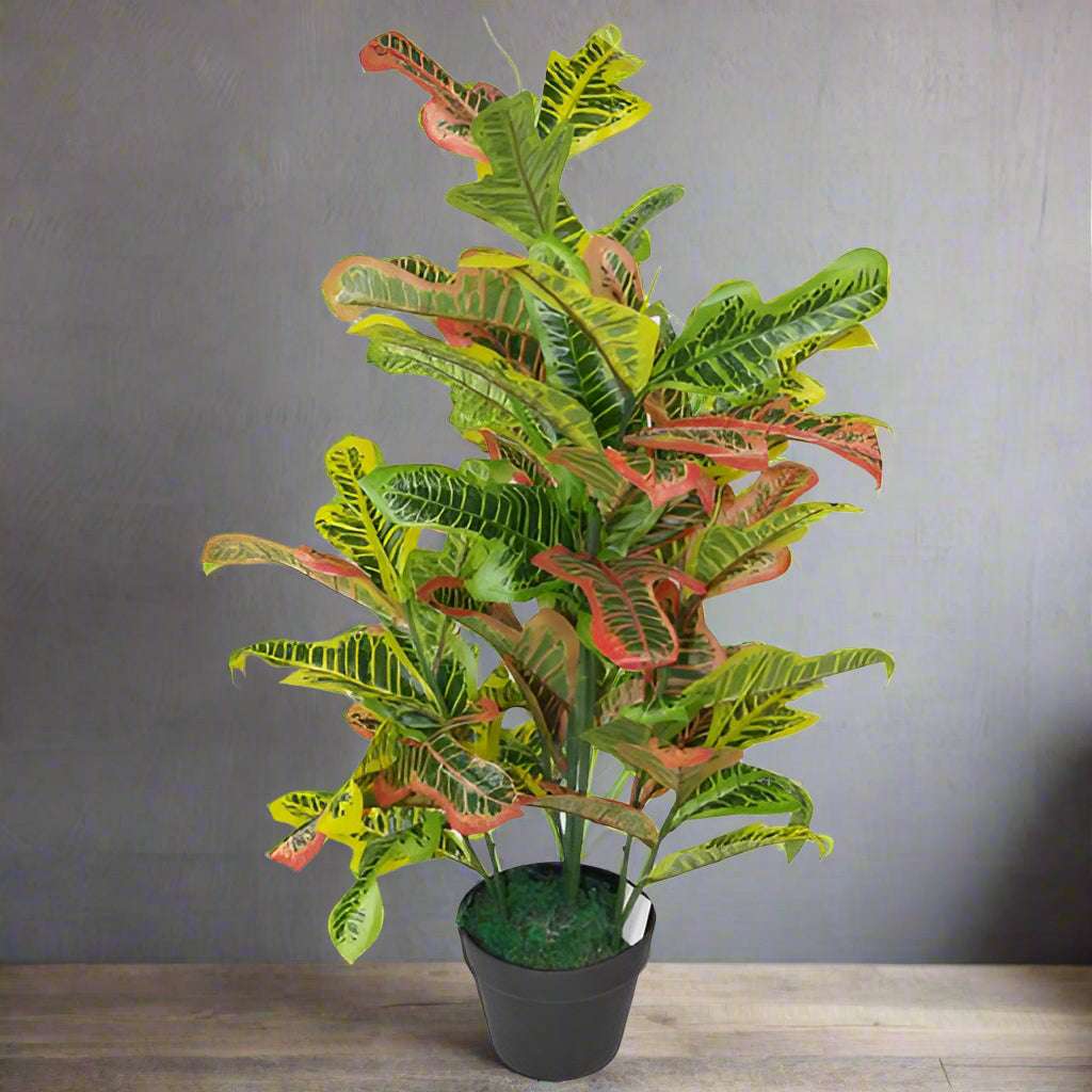90cm Artificial Codiaeum Multicoloured House Plant - Large Leaf