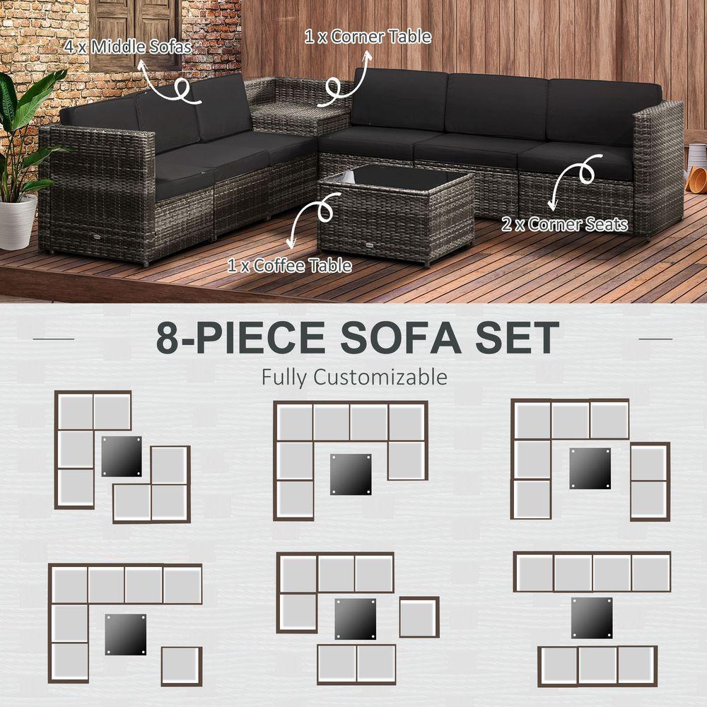 Outsunny 6-Seater Rattan Sofa Furniture Set with Cushions, Steel Frame-Grey Outsunny