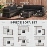 Outsunny 6-Seater Rattan Sofa Furniture Set with Cushions, Steel Frame-Grey Outsunny