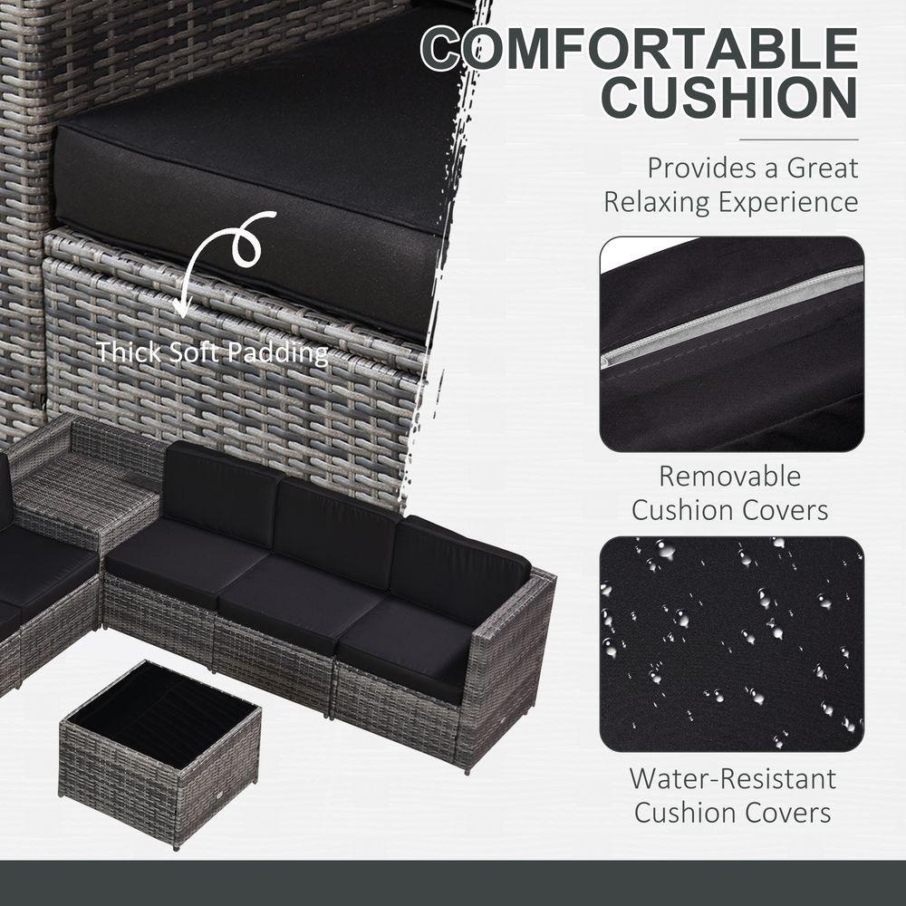 Outsunny 6-Seater Rattan Sofa Furniture Set with Cushions, Steel Frame-Grey Outsunny